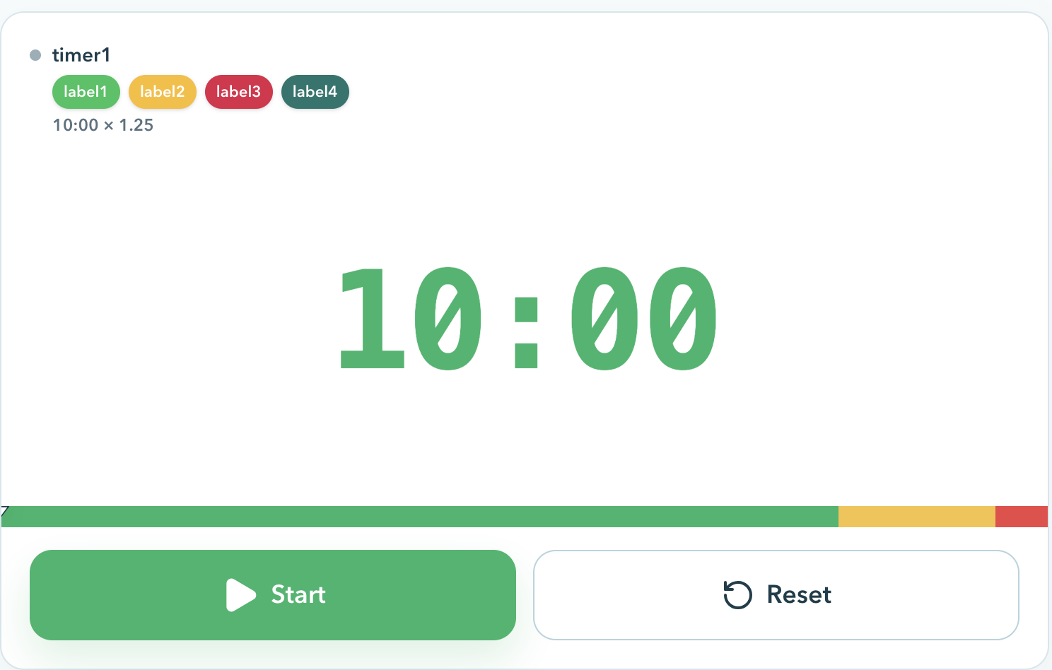 PresentationTimer host preview showing a 10:00 presenter countdown labeled 10:00 times 1.25