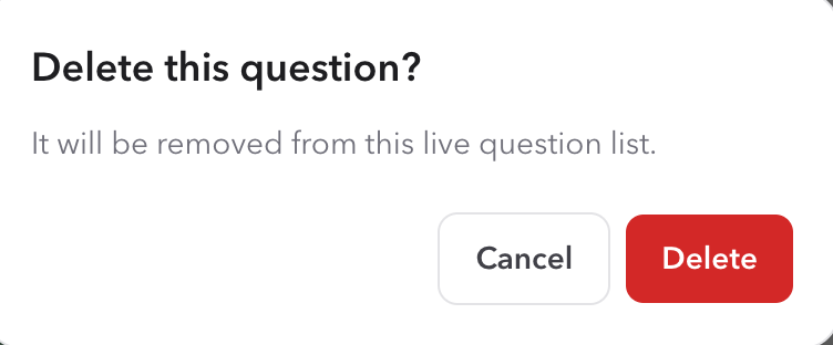 Delete this question confirmation dialog with Cancel and Delete buttons