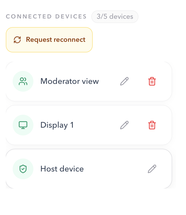 Connected devices panel showing one Host device and a Request reconnect button