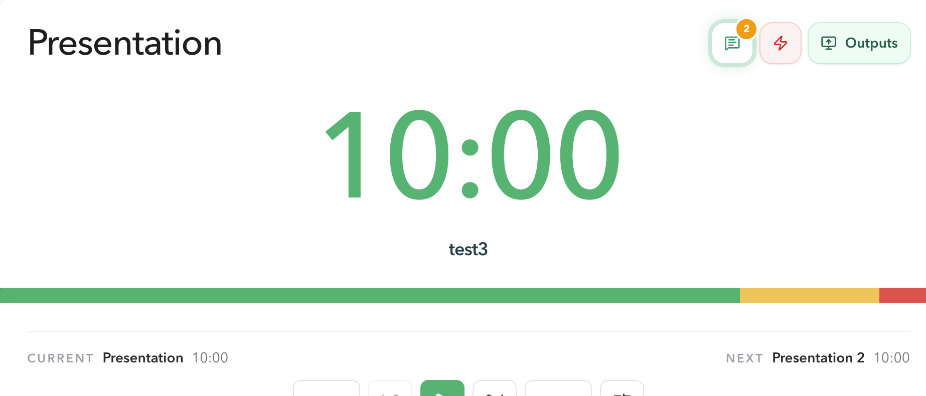PresentationTimer Display showing an audience question below the large timer