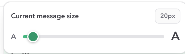 Custom message size picker with a compact slider and current 20 pixel value
